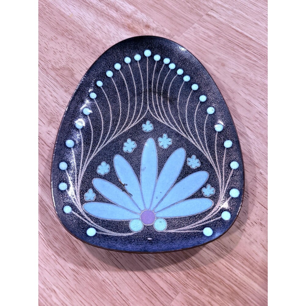 Miguel Pineda Mexican Enamel Dish Signed - Vintage Enamel on Copper Floral Art